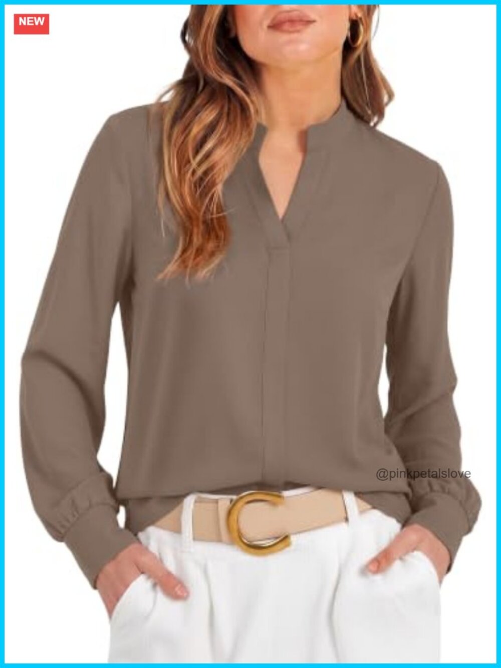 Womens Long Sleeve Blouse Business Casual V-Neck Top Office Wear